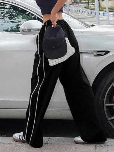 ZAFUL Womens Parachute Pants Y2K Wide Leg Cargo Sweatpants Drawstring Waist Jogger Pants with Pockets 3-Black XXL - Thumbnail 4