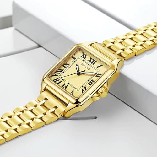 KNISKRED Classic Square Watch for Men with Vintage Roman Numeral and Solid Stainless Steel Band (Gold) - Thumbnail 3