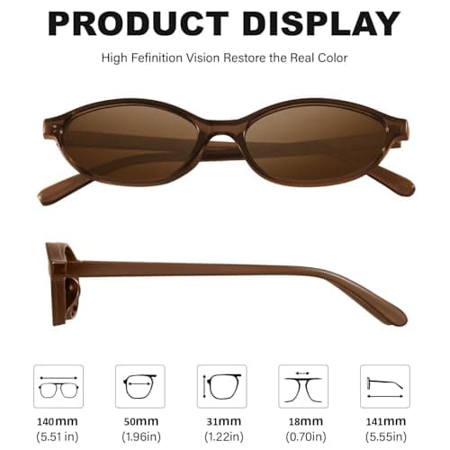 YMRFW Retro Oval Cat Eye Sunglasses for Women Y2k Designer Trendy Narrow Shades UV protection Sun Glasses - Thumbnail 6