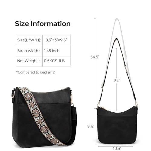 GEMIU Medium Crossbody Purse for Women Crossbody Bags Purses for Women Leather Shoulder Bags with Guitar Strap Black - Thumbnail 3