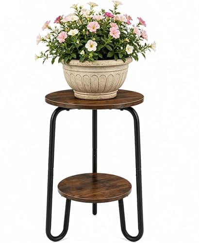 TREEZITEK 2 Tier Plant Table,Plant Stand Indoor Round Flower Pot Stand,17.8 Inch Tall Corner Plant Holder for Living Room, Balcony,Small Side Table for Coffee and The Remote - Image 1