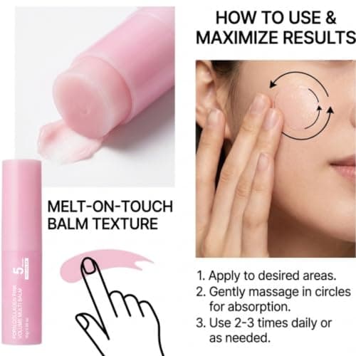 Pink Collagen Multi Balm with PDRN | Volufiline Collagen Stick, NAD & Vitamin E | Smooths Fine Lines on Under-Eyes, Neck, Forehead, Smile Lines, Lips & Body | Dewy & Quick Hydration | Travel-Friendly - Thumbnail 4