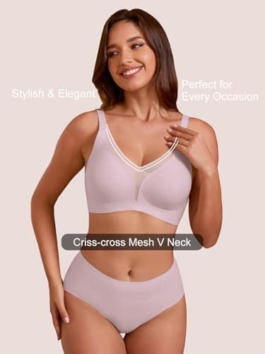 COCOMARTS Jelly Bras for Women No Underwire Push Up Deep V Mesh Comfort T Shirt Bralette Wireless Seamless Everyday Bra Pink XX-Large - Thumbnail 4