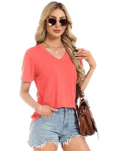 Womens Short Sleeve Tops T Shirts Summer T Shirts V Neck Dressy Casual - Thumbnail 5