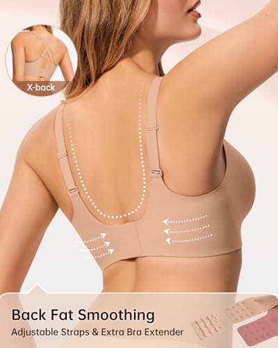 LetsJoli Womens Bras Wireless No Underwire Seamless Push Up Full Coverage Supportive Womens Bralettes Everyday Fashion Bra(Caramel,L) - Thumbnail 4