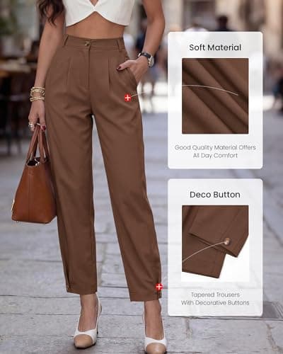 BTFBM Women's Pants Spring Fall 2026 Casual Loose Pleated Trousers Tapered Slacks Pockets Dressy Business Work Outfits(Brown, Medium) - Thumbnail 4
