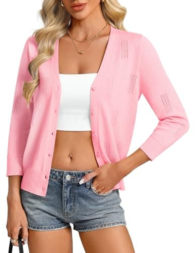 GRACE KARIN Cardigans for Women Trendy, 3/4 Sleeve Lightweight shrug, Spring Button Down Sweater Tops 2026 Light Pink M - Image 1