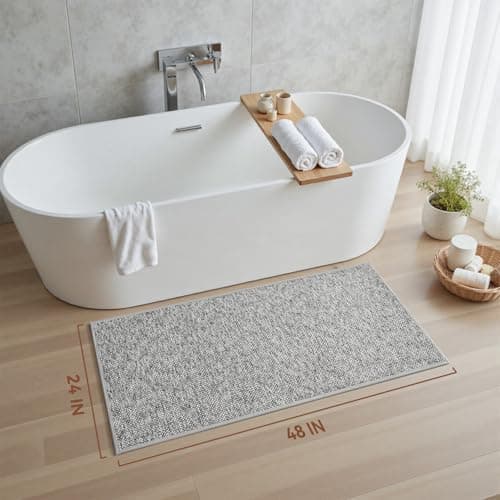 PADOOR Thin Bathroom Runner 24"x48", Braided Bath Mats for Bathroom fits Under Door, No-Slip Rubber Bath Rugs, Machine Washable & Quick Dry Absorbent Bath Mat (Grey) - Thumbnail 2