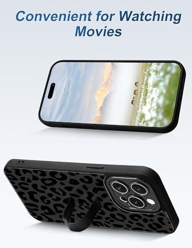 Aitipy Cheetah Phone Case Compatible with iPhone 13 Pro, with Leopard Print Finger Hand Strap Kickstand Shockproof Full Camera Protection Soft TPU Protective Cover for Women Girls, Black - Thumbnail 5