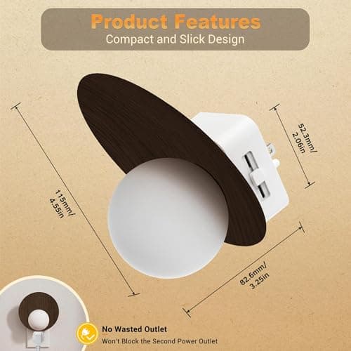 JandCase Night Lights Plug Into Wall: 2 Pack Plug in Night Light, 3000K Warm White, Dusk to Dawn Sensor, Brightness Adujstable Nightlight for Adults, Bedroom, Bathroom, Hallway - Thumbnail 4