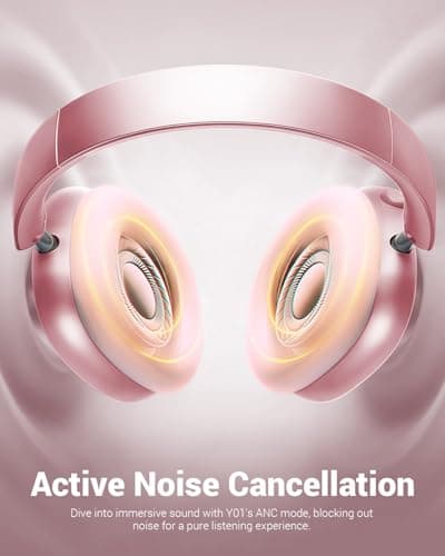 Wentronic Y01 Wireless Noise Canceling Headphones Bluetooth 5.3 Over Ear Headphones with Microphone, Hi-Res Audio, 48H Playtime, Foldable Comfortable Earpads,Compatible with iOS,Android,PC, Pink - Thumbnail 3