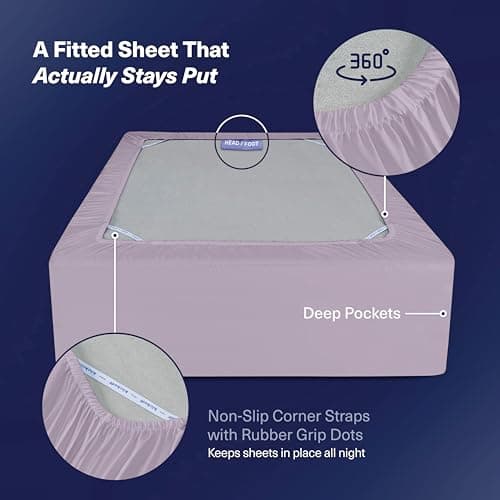 Kickoff Viscose Bamboo Sheets Full Size 4-pc 100% Organic Bamboo Viscose Bed Cooling Sheets Full Size Set Cool Bedding for hot Sleepers Sheet Set - Gift Ready Packaging (Lavender, F) - Thumbnail 5