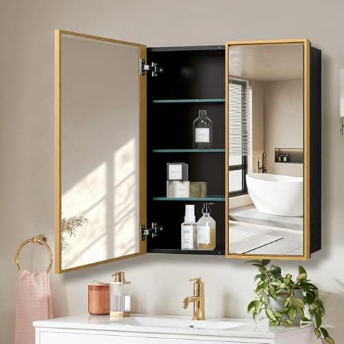 FOMAYKO Medicine Cabinet with Aluminum Framed Mirror,36"x32" Surface Mount or Recessed Mount Bathroom Vanity Mirror,Single Door Bathroom Mirror with Storage Cabinet - Image 1