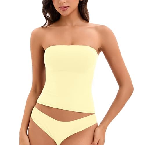 Tube Top Women Non See Through Double Lined Summer Y2K Basic Tops Casual Sleeveless Date Night Going Out Sexy Tank Top Yellow