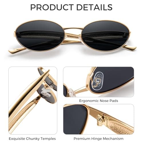 SUNGAIT Vintage Luxury Oval Sunglasses for Women UV Protection Gradient Lens Retro Sun Glasses with Chunky Frame (Gold Frame/Grey Lens) - Thumbnail 3