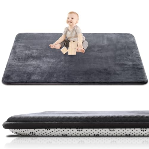 Thick Baby Play Mat for Floor,59 x 71 Playpen Mat,Large Tummy Time Foam Mats,Soft Surface & Plush Feel Nursery Rug,Easy Care with Non-Slip Cushioned for Infant,Kids and Toddler Crawling,Dark Grey - Image 1