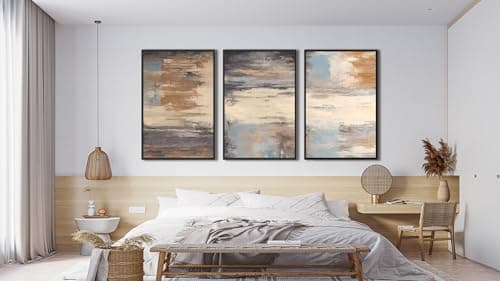 ASDCEUTICALS Large Canvas Wall Art - Brown Abstract Pictures for Living Room Aesthetic Retro Wall Decor Rustic Paintings Black Float Framed Artwork for Bedroom Dinning Room Office 16" X 24" X 3 pcs - Thumbnail 3