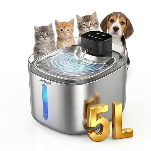 Pokpet 5L Cat Dog Water Fountain,Stainless Wireless Fountain - Image 1