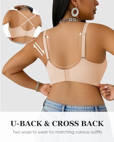 LIIJOO Jelly Bra for Women No Underwire, Seamless Wireless Push Up Bra, Full Coverage Supportive T-Shirt Bra for Plus Size, Back Smoothing Comfort Bra（Tapioca Pink, M） - Thumbnail 2
