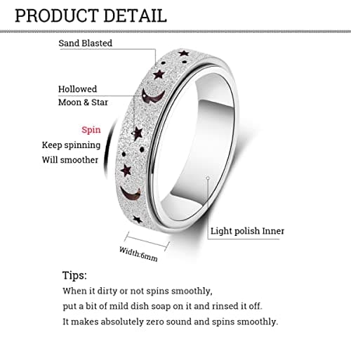 MHWTTY Anxiety Ring for Women Fidget Toys Adults Ring Spinner Rings for Women Men Anxiety Toys Anxiety Relief Toys Gift (Silver_A, 10) - Thumbnail 5