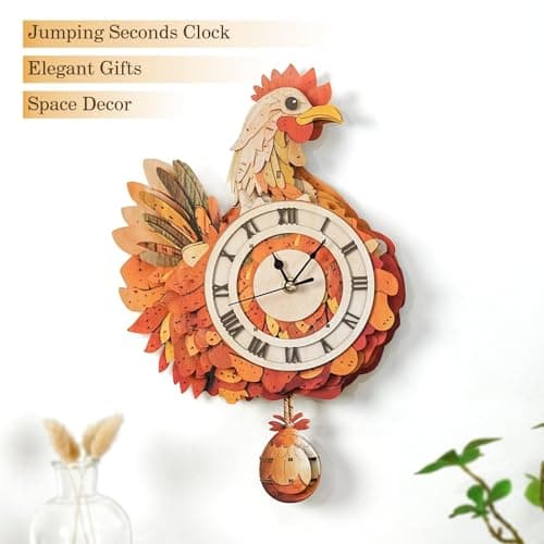 Kosmickiss 3D Wooden Puzzles for Adults-Retro Hen Wall Clock with Swinging-Mechanical Wooden DIY Clock Kit-Wooden Models for Adults to Build-Vintage Home Decor - Thumbnail 3
