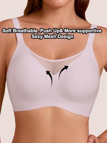 COCOMARTS Jelly Bras for Women No Underwire Push Up V Mesh Seamless Comfort Tshirt Bra Supportive Lift Bralette Everyday Bra Pink Medium - Thumbnail 3