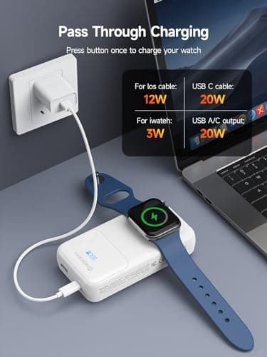 NEWDERY 5-in-1 Portable Charger 20000mAh Power Bank for Apple Watch/iPhone, PD 20W Fast Charging with LED Display, Built-in 2 Cables, Travel Battery Pack Compatible with iWatch, iPad, Samsung - Thumbnail 5