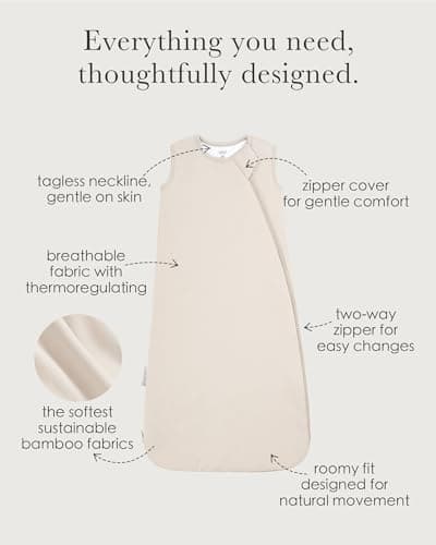 Cuddlebamboo Sleep Sack 1.0 TOG, Bamboo Viscose Baby Wearable Blanket, Sleeveless Sleep Sack 2-Way Zipper Baby Sleeping Bag, 6-18 Months (Oat) - Thumbnail 2