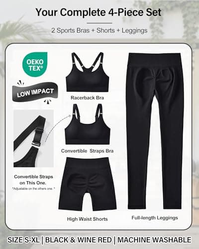 leviace 4 PCS Ribbed Workout Sets For Women Gym Sets Woman Pilates Outfits - Thumbnail 2