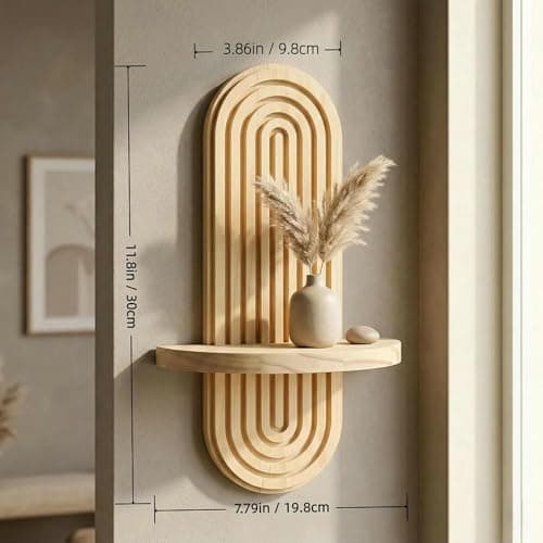 Natural Solid Wood Arched Wall Mount Shelf, Floating Decor Display Shelving for Succulents, Mini Plants, Home Decor & Bathroom Small Ornaments (Natural, 11.8" X 7.8") - Thumbnail 2