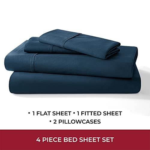 Mellanni 400 Thread Count Cotton Sateen Bedding Set - 4 Piece Bed Sheets Set - Fits Mattresses up to 16" Deep - Cooling Sheet for Hot Sleepers (Full, Navy) - Thumbnail 2