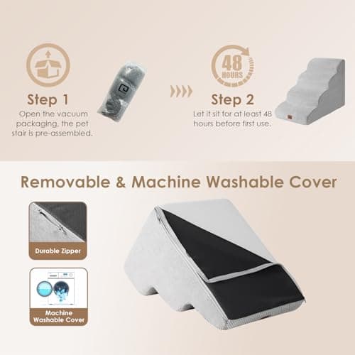 EHEYCIGA Curved Dog Stairs Ramp for High Beds 19.7" H, 4-Step Dog Steps for Small Dogs and Cats, Pet Stairs for High Bed Climbing, Non-Slip Balanced Pet Step Indoor, Light Grey - Thumbnail 6