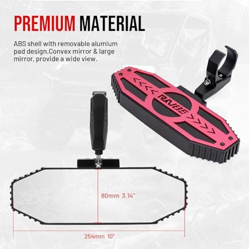 RKV86 UTV Rear View Mirror, Adjustable SXS Center Rearview Mirror, Universal Fit for 1.6"-2" Roll Bar Cage, Compatible with Polaris RZR, Pioneer, Talon, Can Am X3, Kawasaki, CFMOTO (Red) - Thumbnail 6