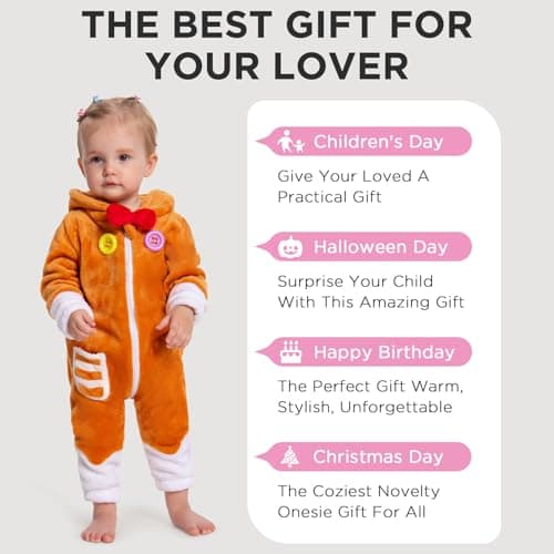 OLAOLA Baby Animal Costume Onesie, Unisex Toddler Gingerbread Romper, Plush Cosplay Dress Up Infant Outfits Christmas Halloween Costume - Thumbnail 6