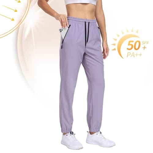 Womens Hiking Pants Waterproof Lightweight Quick Dry Sweatpants Joggers Elastic Waist Drawstring UPF 50+ Cargo Work Casual Athletic Lounge Jogging Purple S - Thumbnail 3