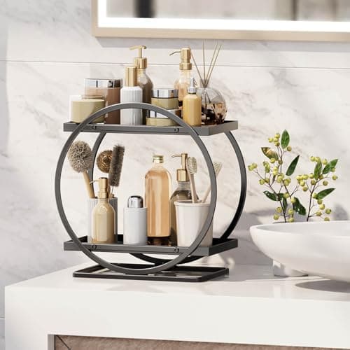 YIWANFW Bathroom Counter Organizer, Black Perfume Organizer for Dresser, 2 Tier Bathroom Organizer Countertop, Vanity Makeup Organizers, Skincare Display Tray for Bathroom Sink Storage - Thumbnail 4