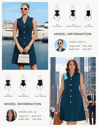 GRACE KARIN Women Summer 2026 Business Work Dress Sleeveless Dress A Line Midi Dress Peacock Blue XXL - Thumbnail 6
