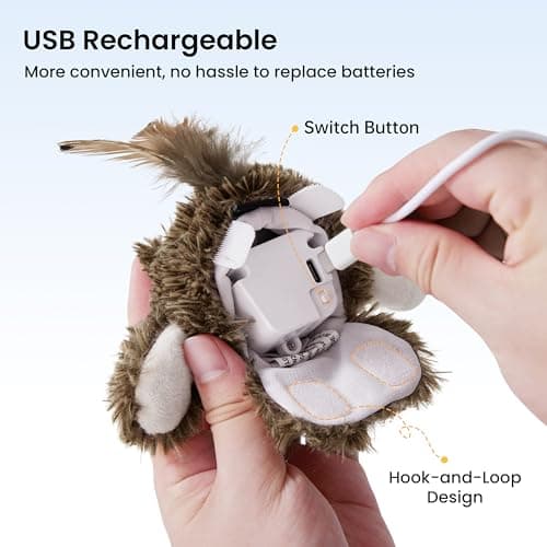 ZOMISIA Flappy Bird Cat Toy, Interactive Flapping Chirping Bird Cat Toy with Catnip Bag for Indoor Bored Alone Kitten, Automatic Rechargeable Touch Activated Owl Kitty Toy (No Flying), Brown - Thumbnail 6