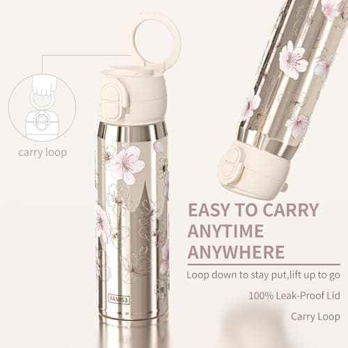 Yanis3 17 oz Insulated Tumbler with Straw & Carry Loop, Peach Blossom Embossed Design, Non-Slip Silicone Base, Vacuum-Insulated Stainless Steel Travel Mug, Leak-Proof & Portable - Thumbnail 2