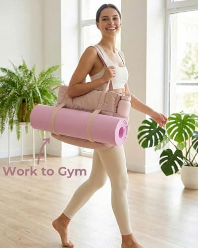 U+U Puffer Tote Bag for Women, Quilted Work Tote with 16" Laptop Sleeve, Luggage Sleeve & Yoga Mat Strap for Travel Gym School,Pink - Thumbnail 3