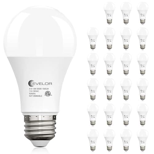 evelor 24-Packs A19 LED Light Bulbs,100 Watt Equivalent Daylight 5000K Bright Bulbs Efficient 13W,1500 Lumens E26 Base, Non-Dimmable, 15000-Hour Lifespan for Bedroom, Living Room, Office - Image 1