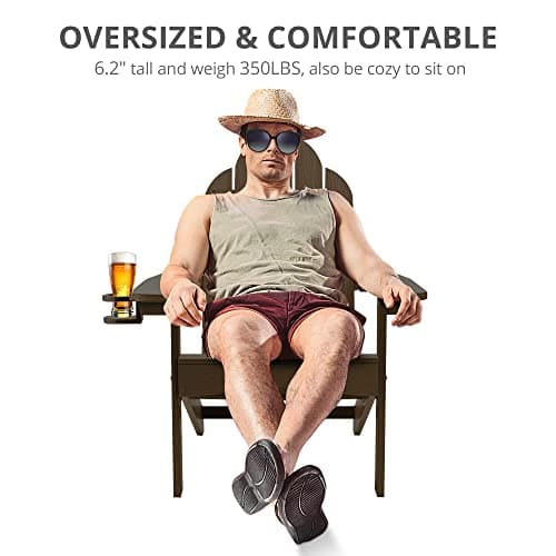 LUE BONA HDPS Adirondack Chairs Set of 2, Fire Pit Outdoor Chair Weather Resistant with Cup Holder, Modern Plastic Chair Plastic for Patio, Deck, Proch, 350LBS, Dark Brown - Thumbnail 4