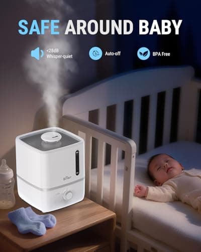 Bear Humidifiers for Bedroom, 2.5L Cool Mist Humidifiers and Oil Diffuser, Quiet Rapid humidifiers for Home Whole House, with Adjustable Mist Output and Auto Shut-off, White - Thumbnail 4