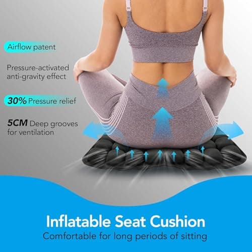 RUIERS Inflatable Seat Cushion 56 Air Bubble Cell Advanced Pressure Relief for Office Chair, Car, Wheelchair, Long Sitting & Travel – Tailbone, Hemorrhoid & Sciatica Pain Relief Pillow - Thumbnail 3