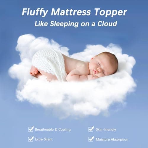 CYMULA Short Queen Mattress Topper, Cooling Bed Mattress Topper, Thick Mattress Pad Cover Pillow Top Mattress Topper, Black Plush Down Alternative Fill - Thumbnail 3