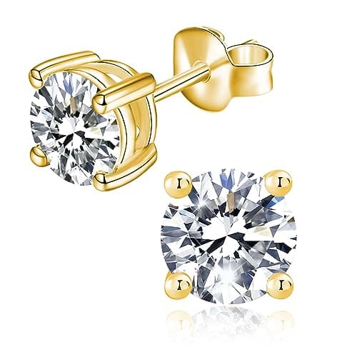 IMOLOVE Moissanite Stud Earrings with 0.6ct-3ct D Color Round Cut Lab Created Diamond Earrings in Sterling Silver with 18K Yellow Gold Plated for Women Men-1 - Image 1