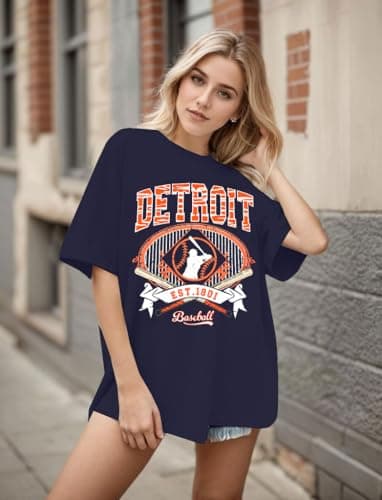 Baseball Shirt Women Oversized Baseball Game Day Shirts Baseball Fan T-Shirt Baseball Mama Short Sleeve Tee Top Dark Blue - Thumbnail 4