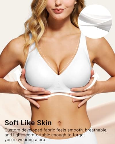 As Fairy Wireless Push Up Bras for Women Deep V Seamless Bra with Support No Underwire Plunge Bralette(White 34C) - Thumbnail 2