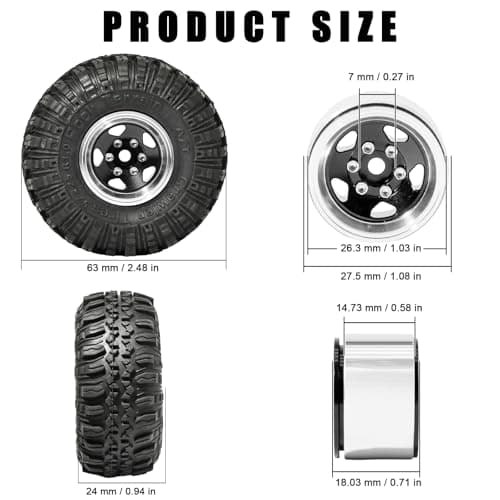RcThjia 1.0 Beadlock Wheel Soft Tire Set RC Upgrade Part for Traxxas 1/18 TRX4M 1/24 RC Crawlers car Axial SCX24 FMS FCX24 Gladiator Bronco C10 JLU Deadbolt B17 Upgrade.(4Pcs/Set) - Thumbnail 2