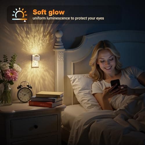 JandCase Night Lights Plug into Wall, 3000K Soft White Star Projector Night Light, Automatic Galaxy Nightlight Plug in with Light Sensor for Bathroom Hallway Room Decor - Thumbnail 5